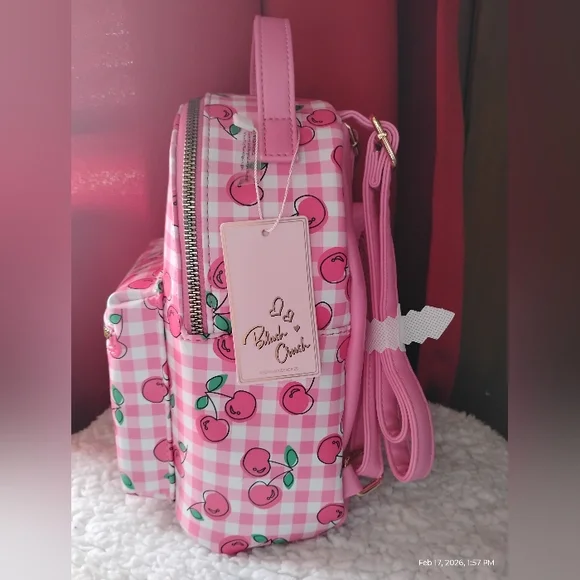 VEGAN LEATHER CHERRY DESIGN MINI BACKPACK - Picture 2 of 10